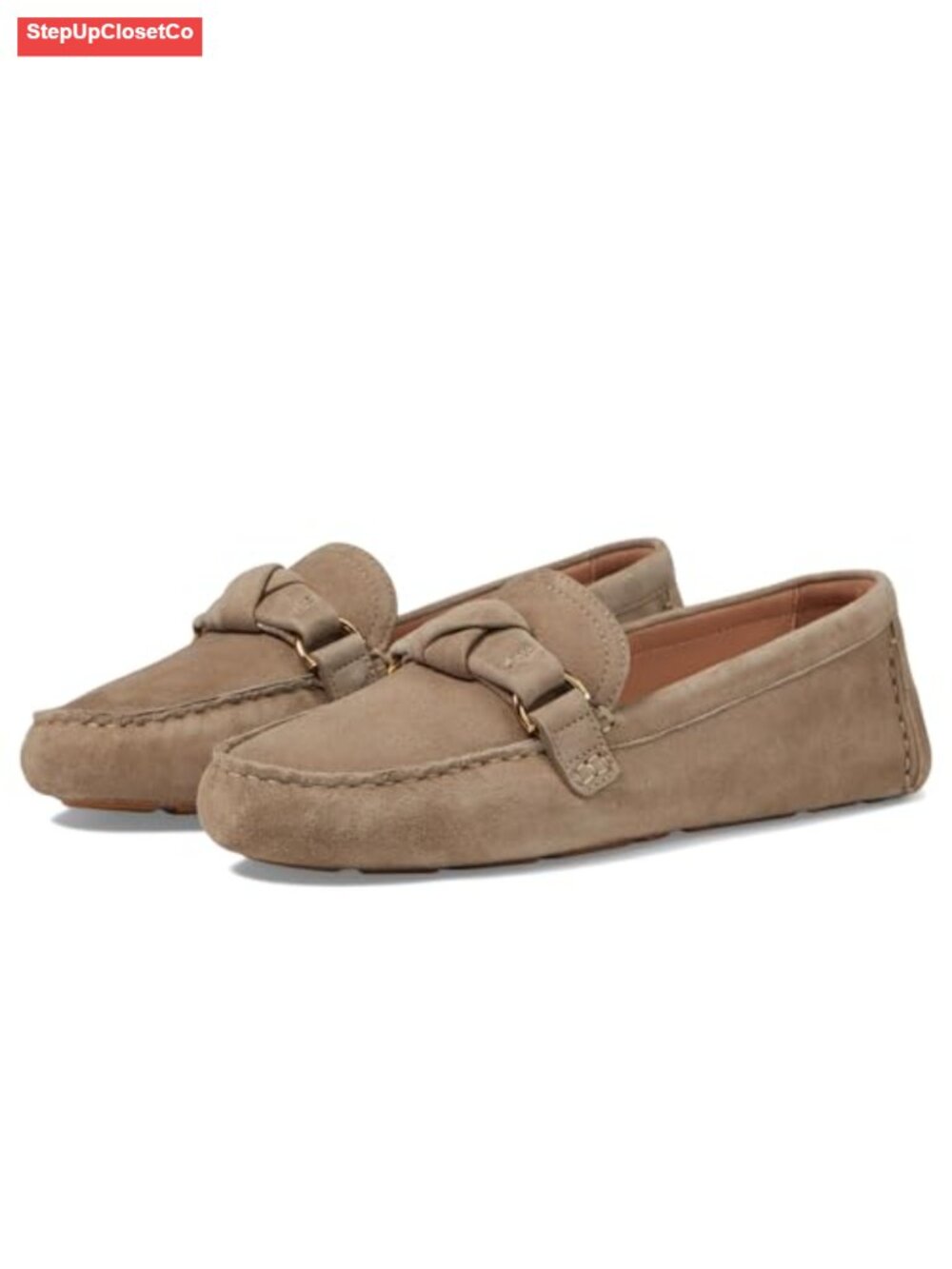 Women's Leather Driving Loafers Knotted Keeper D Ring Slip-On Casual